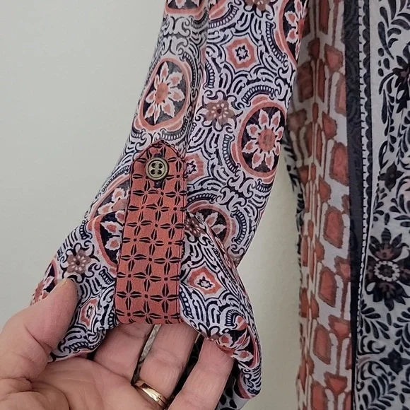 American Rag Orange, Navy & Off White Sheer Boho Print M - Picture 5 of 15